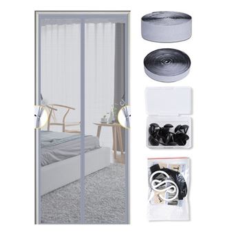 Porta de Tela Magnética Dishiqing | Fibra de Vidro | Xadrez Cinza | 80x200 cm - 1