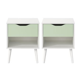 Mesas de Cabeceira Lourini Dream | com Uma Gaveta | 2 unidades | Branca e Verde - 1