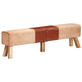 Banco de ginásio vidaXL | 160 cm | couro genuíno e lona castanho - 1