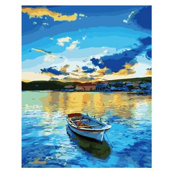 Pintar por Números Figured'Art com Moldura | 40x50cm | Pequeno Barco Ao Amanhecer - 1