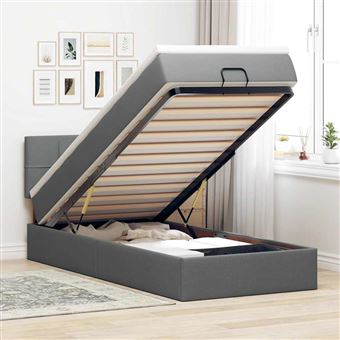 Cama Otomana com colchão & LEDs vidaXL | 90x200 cm | tecido cinzento escuro - 1
