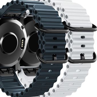 Pack 2x Bracelete Antiimpacto Ocean Waves para Garmin Fenix 8X Pro Azul e Branco - 1