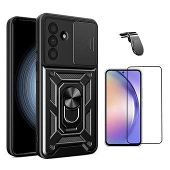 Kit Película de Vidro Temperado Gorilasglass + Capa de Proteção Militar Magnética Janela + Suporte de Carro Magnético L GIFT4ME para Samsung Galaxy A56 5G | Preto - 1