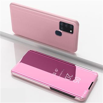 Capa Magunivers Pu Ver Janela Espelho Virar Superfície Ouro Rosa para Samsung Galaxy A21S - 1