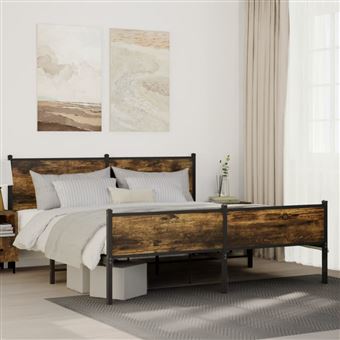 Estrutura de cama sem colchão vidaXL | 183x213cm | metal carvalho fumado - 1