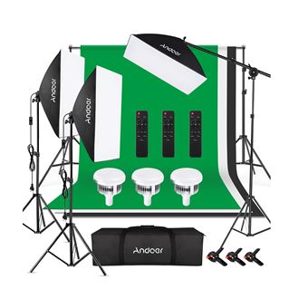 Kit Estúdio Andoer Fundos + Iluminação LED 3 softboxes Bicolor com comandos - 1