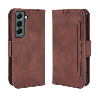 Capa FOXDOCK Protetora para Samsung Galaxy S22 | Suporte e Flip de couro PU | À Prova de Choque | Castanho - 1