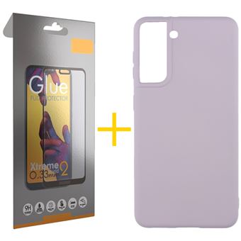 Conjunto Skyhe 1 x Película de Vidro Full + Capa Accetel para Samsung S21 Silicone Líquido Roxo - 1
