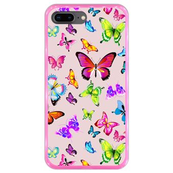 Capa Hapdey para iPhone 7 Plus - 8 Plus Design Borboletas Coloridas em Silicone Flexível e TPU Cor-de-Rosa