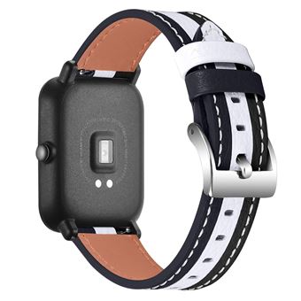 Bracelete de couro genuíno linha de costura, emendas de cor (20mm), preto/branco Magunivers para Huami Amazfit Bip 1S/GTR 42mm - 1