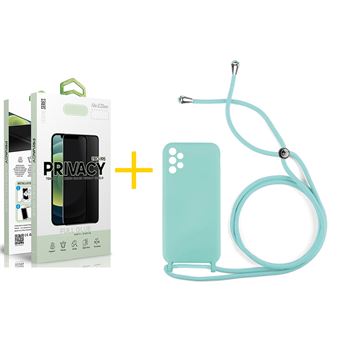 Pack 1 x Película de Vidro Temperado Anti-Spy + Capa skyhe Samsung Galaxy A23 5G Gel Rope - Verde Água - 1