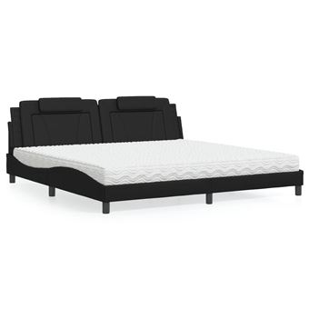 Cama com colchão vidaXL | 200x200 cm | couro artificial preto - 1