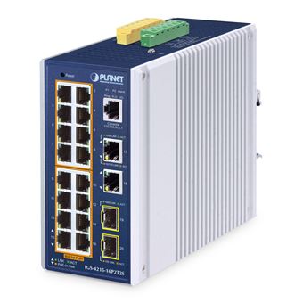 Switch de Rede PLANET IP30 Industrial L2/L4 16-Port | Alumínio, Azul - 1