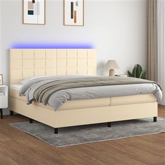 Cama box spring com colchão e LED vidaXL | 200x200 cm | tecido cor creme - 1