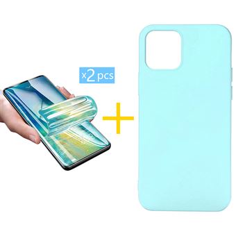 Pack 2 x Película de Hidrogel + Capa Accetel Apple iPhone 12 | Silicone Líquido - Verde-Água - 1