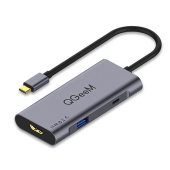 Docking Station QGeeM Tipo-C 3 em 1 para USB | HDMI e Porta de Carregamento PD - Cinzento - 1