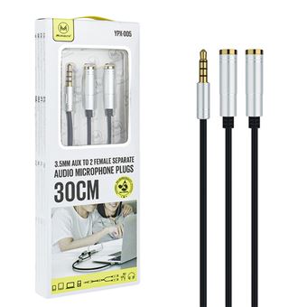 Cabo Audio Splitter jack 3.5mm M para 2x Jack 3.5mm F Mimacro YPX-005 - Preto - 1