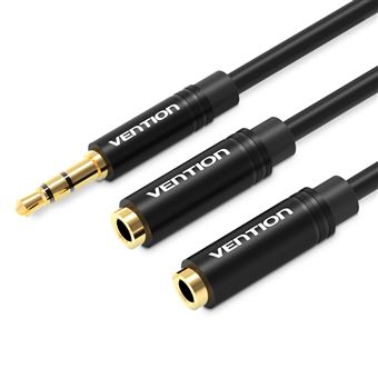 Cabo de Áudio Splitter Jack 3.5mm Macho | 2 conetores (fones e headphones) para dois Jacks Stereo Fêmea | 0.3 m - Preto Metalizado - 1