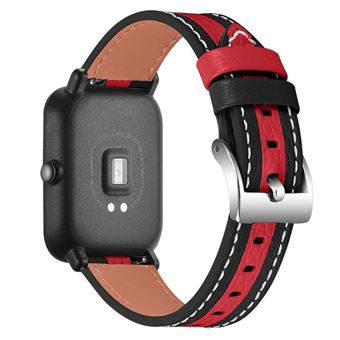 Bracelete de couro genuíno linha de costura, emendas de cor (20mm), preto/vermelho Magunivers para Huami Amazfit Bip 1S/GTR 42mm - 1