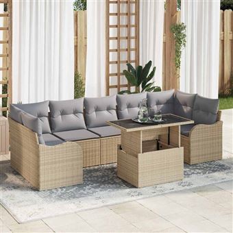 Conjunto de Sofá de Jardim vidaXL | 8 Peças | Bege Rattan Sintético - 1