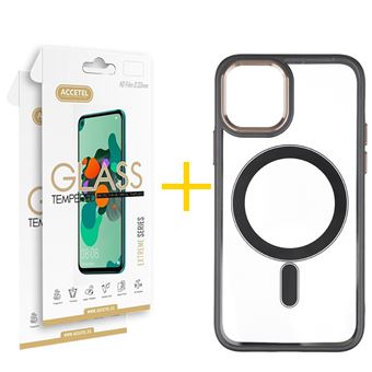 Pack 2 x Película de Vidro Temperado 2.5D + Capa Accetel  Apple iPhone 14 Compatível com Magsafe Magnetic - Preto - 1