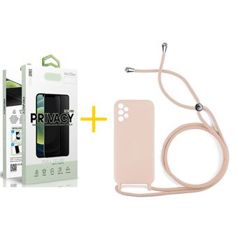 Pack 1 x Película de Vidro Temperado Anti-Spy + Capa skyhe Samsung Galaxy A23 5G Gel Rope - Rosa Pastel - 1