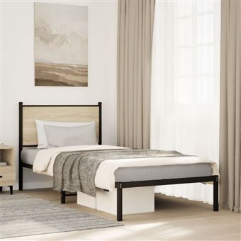 Estrutura de cama sem colchão vidaXL | 90x190 cm | metal carvalho sonoma - 1