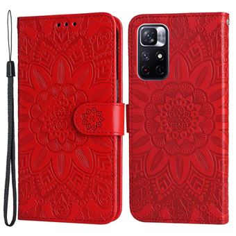 Capa PU padrão de girassol com apoio Magunivers para Xiaomi Redmi Note 11T 5G/Note 11S 5G/Note 11 5G (MediaTek)/Poco M4 Pro 5G - vermelho - 1
