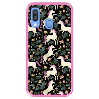 Capa Tpu Hapdey para Samsung Galaxy A40 2019 | Design Teste Padrão Floral com Unicórnios 2 - Rosa