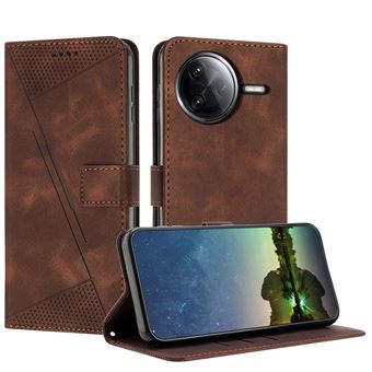 Capa FOXDOCK para Xiaomi Poco F7 Ultra | Pele | Flip | 3 Compartimentos para Cartões | Castanho - 1