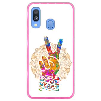 Capa Hapdey para Samsung Galaxy A40 2019 Design Mandala Amor e Paz em Silicone Flexível e TPU Cor-de-Rosa