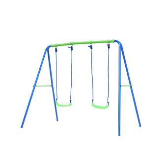 Baloiço Infantil de Metal Outdoor Toys com Dois Assentos |  3-8 Anos | 220 x 138 x 182 cm - Azul/Verde - 1