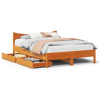 Estrutura de cama com gavetas vidaXL | 135x190 cm | pinho maciço castanho-mel - 1