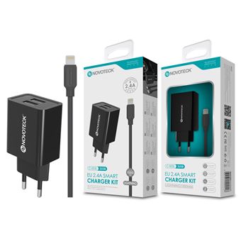 Carregador NOVOTECK C-003L com Cabo para iPhone 2.4A / 2USB | 1 m 22 - Preto - 1