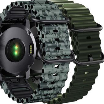 Pack 2x Bracelete Antiimpacto Ocean Waves para Garmin Quatix 7 Po Verde e Verde camo - 1