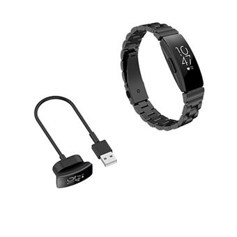 Kit Phonecare Pulseira Bracelete Aço Stainless Lux + Ferramenta + Carregador Usb Charger para Fitbit Inspire HR - Preto - 1
