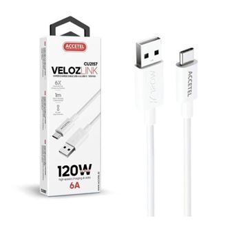 Cabo 1M Accetel CU2157 para Apple iPhone 17 Air | 120W USB - Type-C Branco - 1