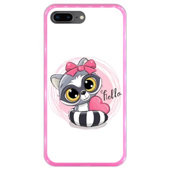 Capa Hapdey para iPhone 7 Plus - 8 Plus Design Guaxinim Fofo em Silicone Flexível e TPU Cor-de-Rosa