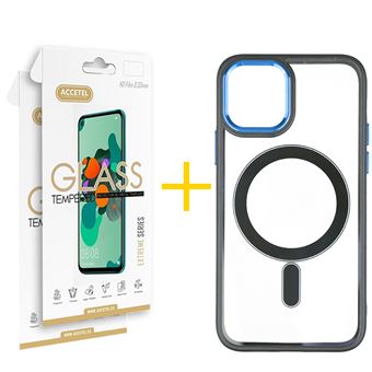 Pack 2 x Película de Vidro Temperado 2.5D + Capa Accetel  Apple iPhone 14 Compatível com Magsafe Magnetic - Azul - 1