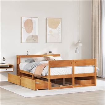 Cama sem Colchão vidaXL | 140x200 cm | madeira pinho maciça castanho-mel - 1