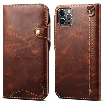 Capa de Couro Dourado Genuíno com Alça Castanho para iPhone 13 Pro 6.1'' - 1