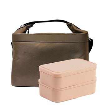 Set Smartlunch Lancheira Cubic Vintage + 2 Caixas de 1000ml | Castanho - 1