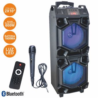 Coluna Bluetooth Portátil Inovalley 2X10"" 600W Usb/Bt/Aux/Bat Led Rgb