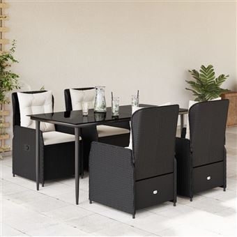 Conjunto de jantar para jardim com almofadões vidaXL | 5 Peças | vime PE preto - 1