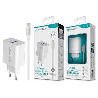 Carregador NOVOTECK C-003L com Cabo para iPhone 2.4A / 2USB | 1 m 22 - Branco - 1