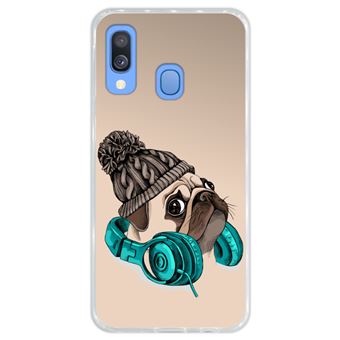 Capa Hapdey para Samsung Galaxy A40 2019 Design Hipster Pug A Música é a Minha Fuga em Silicone Flexível e TPU