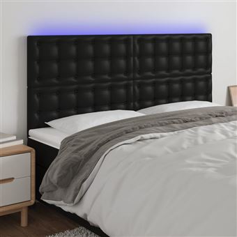 Cabeceira de cama vidaXL com LED couro artificial 160x5x118/128 cm preto - 1
