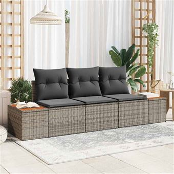 Conjunto de Sofá de Jardim com Almofada vidaXL | 3 Peças | Cinzento vime PE - 1