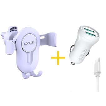 Pack Automóvel Accetel | Carregador para Isqueiro e Cabo Type-C CC267 + Suporte Telemóvel SP-118 Branco para Oppo A5 2020 - 1