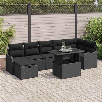 Conjunto de Sofá de Jardim vidaXL | 8 Peças | Preto Rattan Sintético - 1